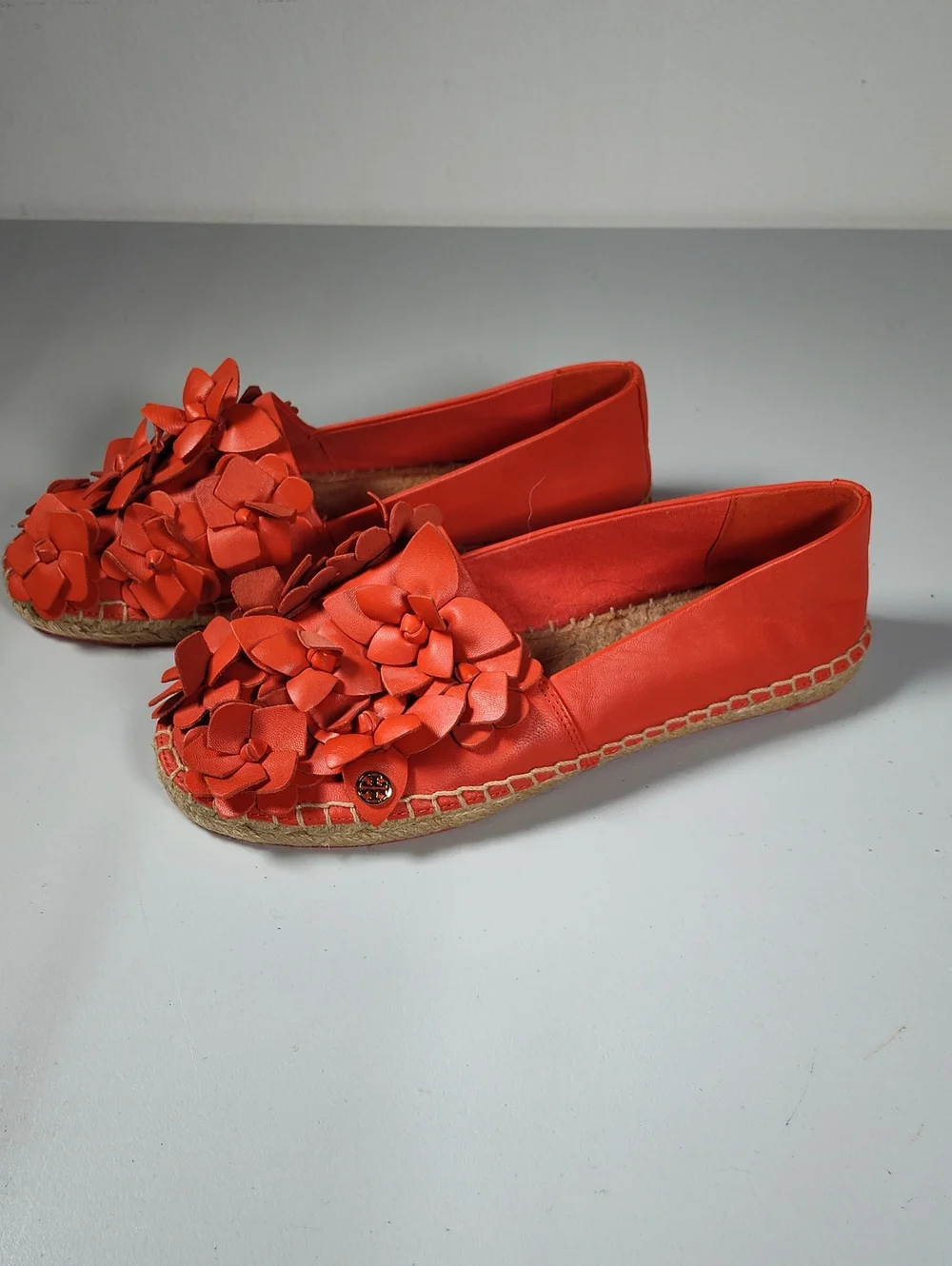 Tory Burch Blossom Espadrille Nappa Leather Flats Samba Orange 7‎
